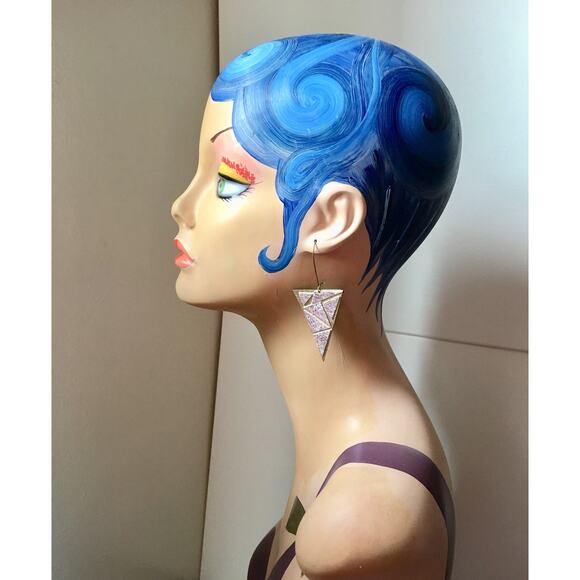 Artisan Handmade Pink and gold Geometric leather statement earrings. - Picture 8 of 10